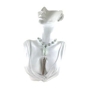 Banana Republic Y Lariat Necklace, 31 in, Apple Green Jade, Boho Hippie, Trendy
